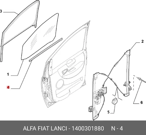 Уплотнитель стекла, левый 1400301880 FIAT