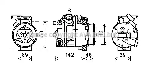 компрессор кондиционера BMW X5 3.0D 07> BWAK443 AVA