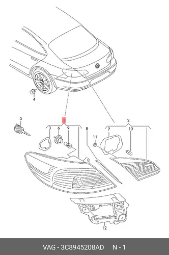 Фонарь задний VAG 3C8945208AD