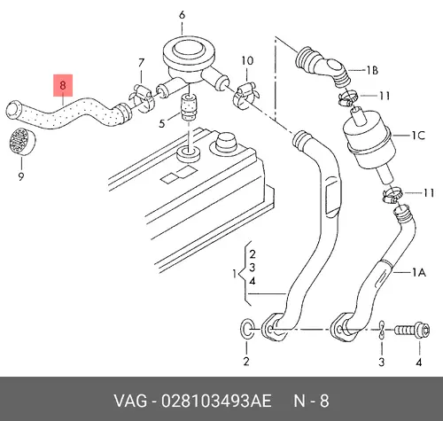  ШЛАНГ СОЕД 028103493AE VAG