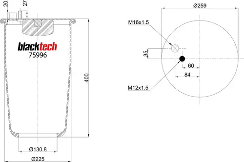 пневмоподушка без стакана MAN RML75996 BLACKTECH