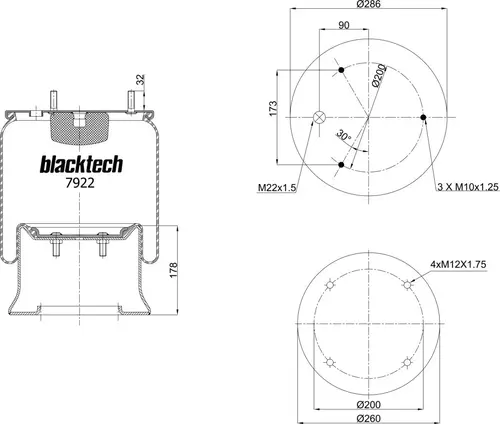 пневмоподушка без стакана DAF RML7922C BLACKTECH