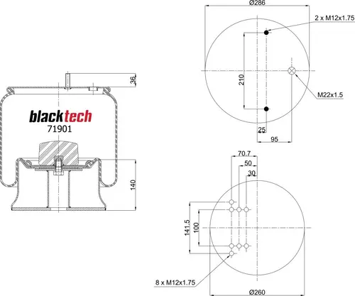 Пневмоподушка BLACKTECH RML71901C