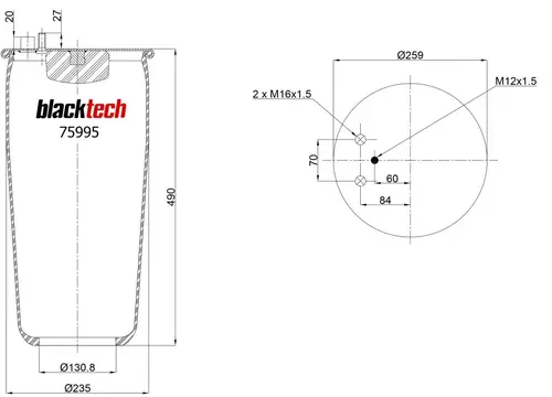 пневмоподушка без стакана MAN RML759952 BLACKTECH