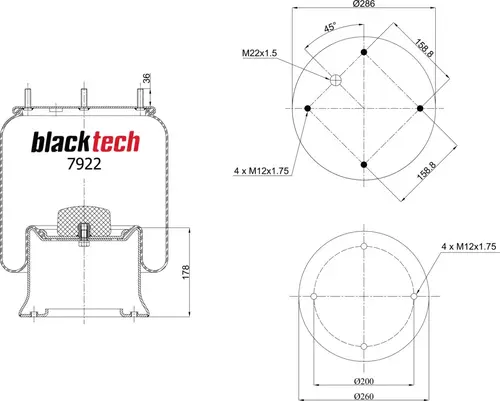 пневмоподушка со стаканом RML7922C2 BLACKTECH