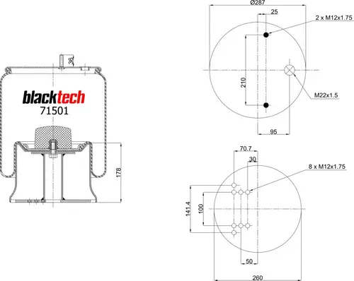 ПНЕВМОАМОРТИЗАТОР RML71501C BLACKTECH