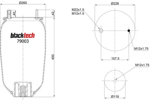пневмоподушка без стакана ROR RML79003A3 BLACKTECH