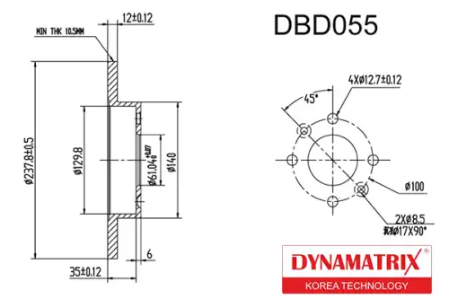 Тормозной диск DYNAMAX DBD055 полный , передняя ось