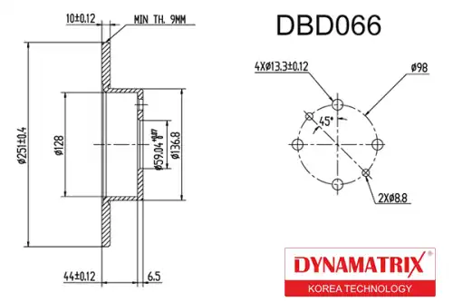 Тормозной диск DYNAMAX DBD066 полный , задняя ось