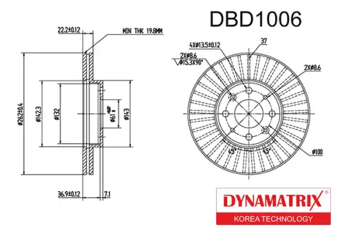Тормозной диск DYNAMAX DBD1006 вентилируемый , передняя ось