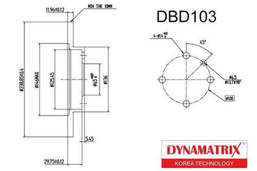 Тормозной диск DYNAMAX DBD103 полный , передняя ось