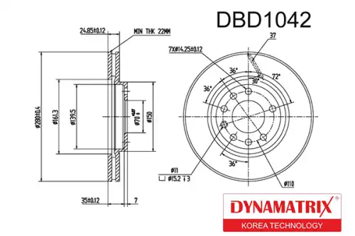Тормозной диск DYNAMAX DBD1042 вентилируемый , передняя ось