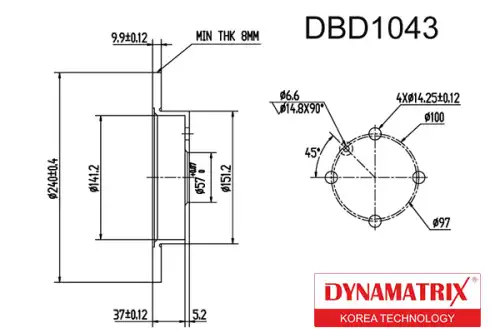 Тормозной диск DYNAMAX DBD1043 полный , задняя ось