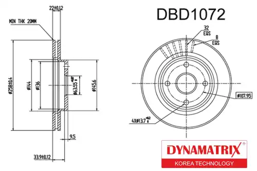 Тормозной диск DYNAMAX DBD1072 вентилируемый , передняя ось