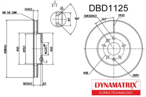 Тормозной диск DYNAMAX DBD1125 вентилируемый , передняя ось