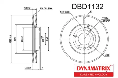 Тормозной диск DYNAMAX DBD1132 вентилируемый , передняя ось