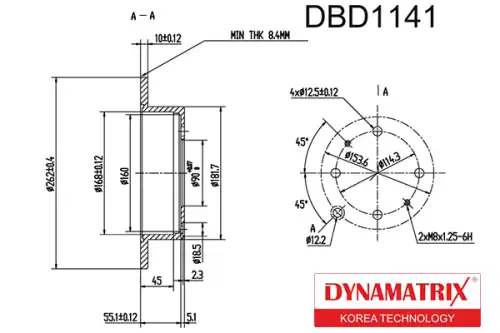 Тормозной диск DYNAMAX DBD1141 полный , задняя ось