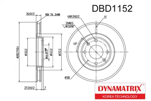 Тормозной диск DYNAMAX DBD1152 вентилируемый , передняя ось