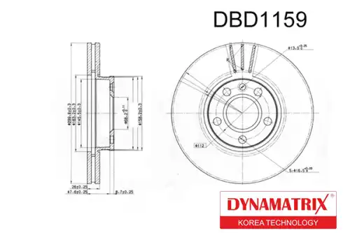Тормозной диск DYNAMAX DBD1159 вентилируемый , передняя ось