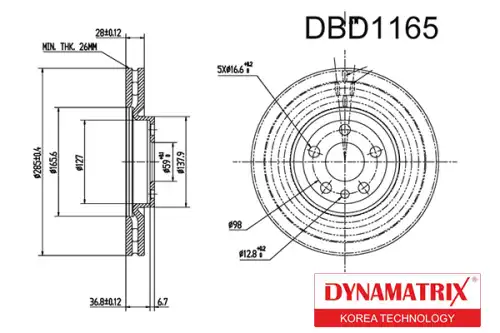 Тормозной диск DYNAMAX DBD1165 вентилируемый , передняя ось