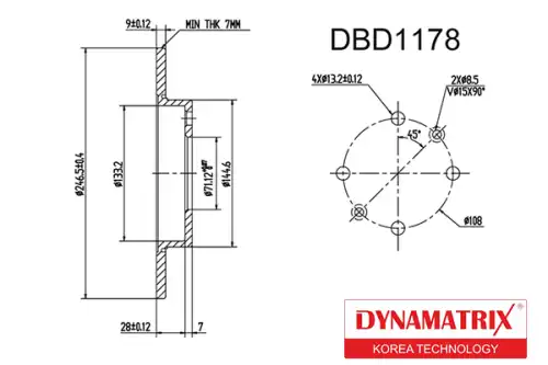 Тормозной диск DYNAMAX DBD1178 полный , задняя ось