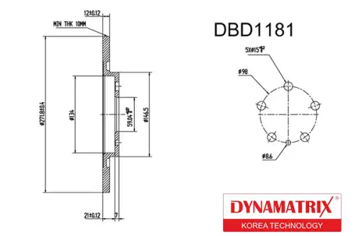 Тормозной диск DYNAMAX DBD1181 полный , задняя ось