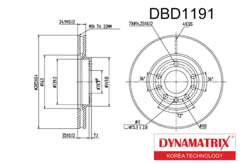 Тормозной диск DYNAMAX DBD1191 вентилируемый , передняя ось