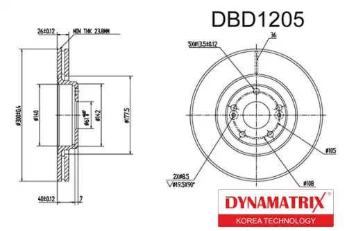 Тормозной диск DYNAMAX DBD1205 вентилируемый , передняя ось