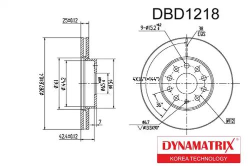 Тормозной диск DYNAMAX DBD1218 вентилируемый , передняя ось