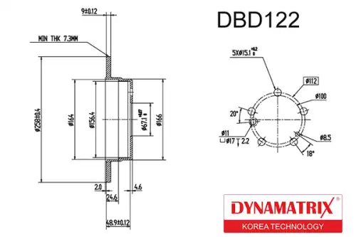 Тормозной диск DYNAMAX DBD122 полный , задняя ось