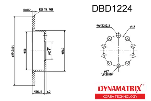 Тормозной диск DYNAMAX DBD1224 полный , задняя ось