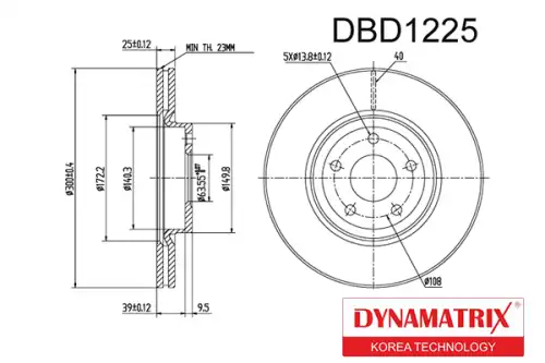 Тормозной диск DYNAMAX DBD1225 вентилируемый , передняя ось