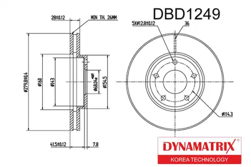 Тормозной диск DYNAMAX DBD1249 вентилируемый , передняя ось