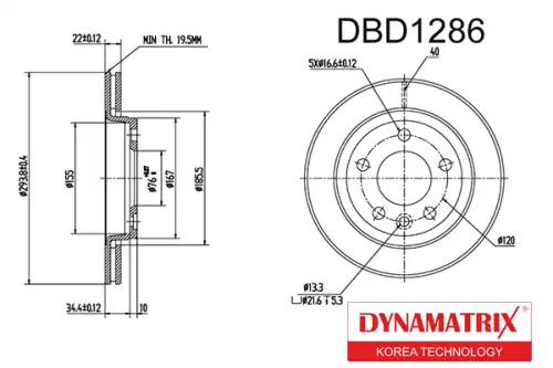Тормозной диск DYNAMAX DBD1286 вентилируемый , задняя ось