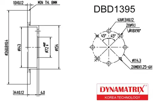 Тормозной диск DYNAMAX DBD1395 полный , задняя ось