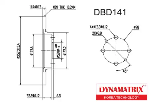Тормозной диск DYNAMAX DBD141 полный , передняя ось
