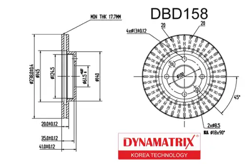 Тормозной диск DYNAMAX DBD158 вентилируемый , передняя ось