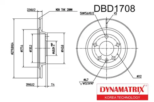 Тормозной диск DYNAMAX DBD1708 вентилируемый , передняя ось
