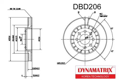 Тормозной диск DYNAMAX DBD206 вентилируемый , передняя ось