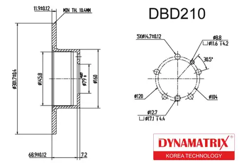 Тормозной диск DYNAMAX DBD210 полный , передняя ось
