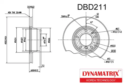 Тормозной диск DYNAMAX DBD211 вентилируемый , передняя ось