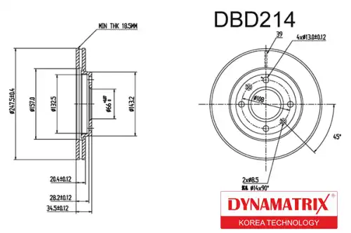 Тормозной диск DYNAMAX DBD214 вентилируемый , передняя ось