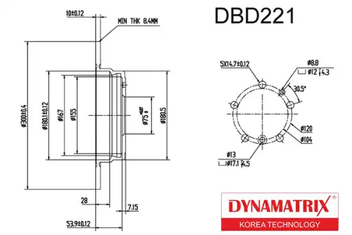 Тормозной диск DYNAMAX DBD221 полный , задняя ось