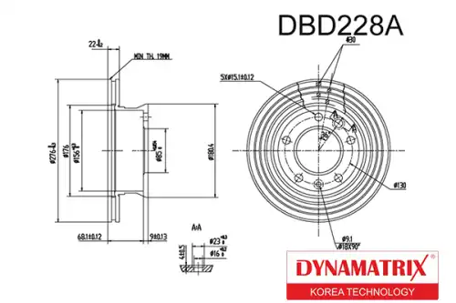 Тормозной диск DYNAMAX DBD228A вентилируемый , передняя ось