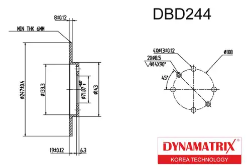 Тормозной диск DYNAMAX DBD244 полный , задняя ось