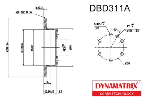 Тормозной диск DYNAMAX DBD311A полный , задняя ось