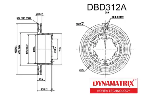 Тормозной диск DYNAMAX DBD312A вентилируемый , задняя ось
