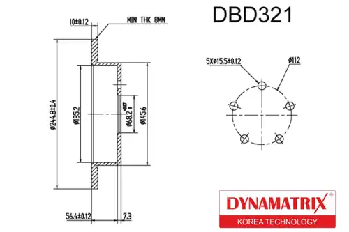 Тормозной диск DYNAMAX DBD321 полный , задняя ось