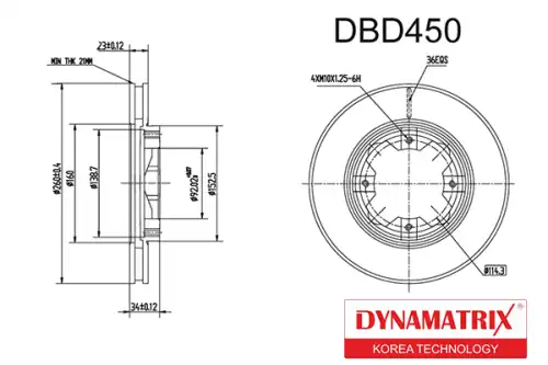 Тормозной диск DYNAMAX DBD450 вентилируемый , передняя ось