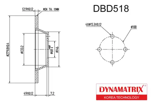 Тормозной диск DYNAMAX DBD518 полный , передняя ось